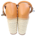 Hermes Tipoli Espadrilles Kelly Buckle Ankle Strap Leather Platform Sandals Brown Beige — view 3