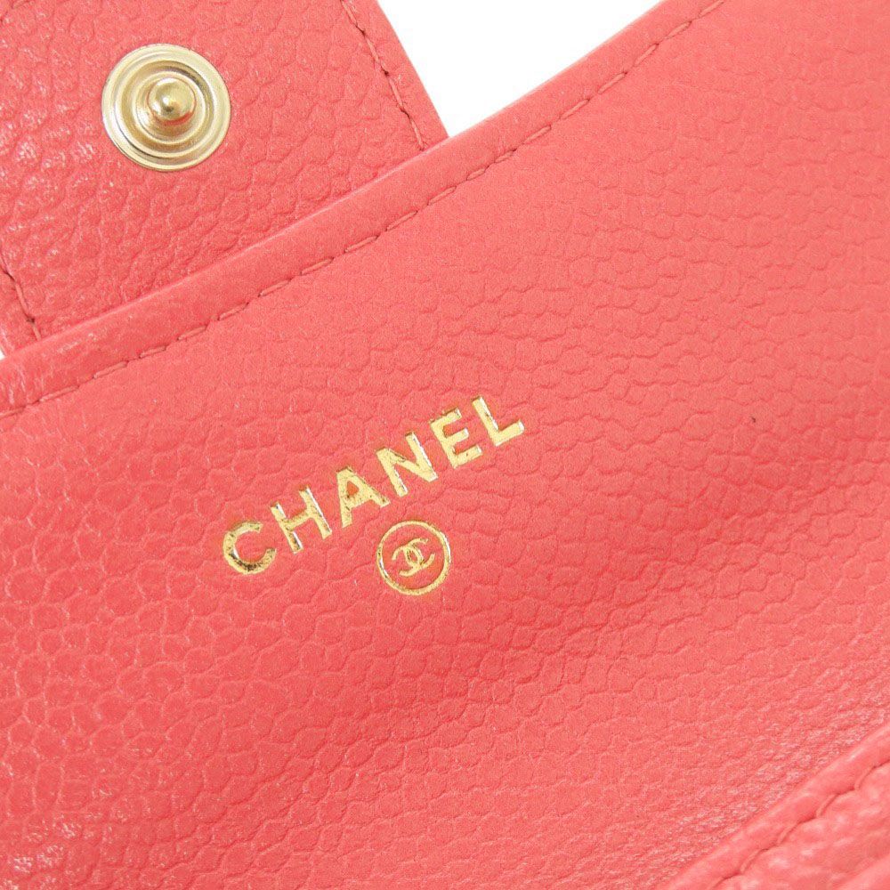 Chanel Quilted CC Logo Caviar Leather Gold Pink Card Case — view 7