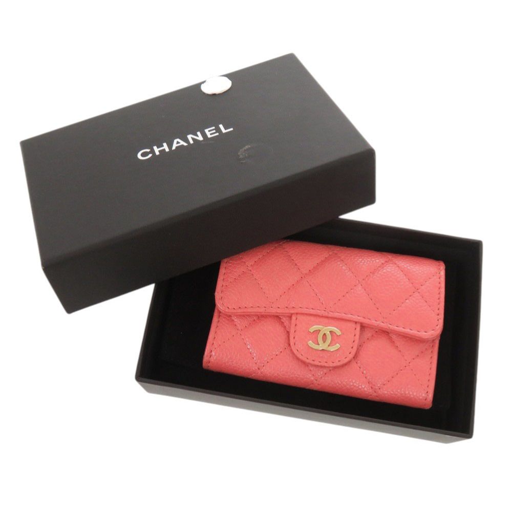 Chanel Quilted CC Logo Caviar Leather Gold Pink Card Case — view 2