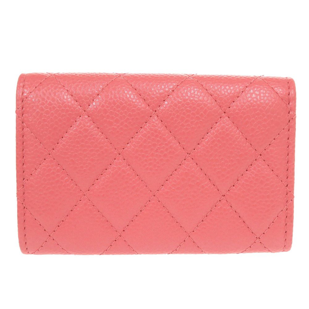 Chanel Quilted CC Logo Caviar Leather Gold Pink Card Case — view 3