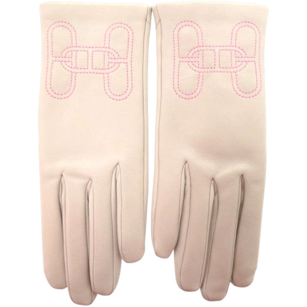 Hermes Gloves Chaine D'ancre Lambskin Silk Pearl Gray Graypink — view 3