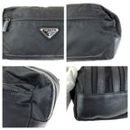 Prada Tessuto Saffiano Black Silver Nylon Leather Clutch — view 6