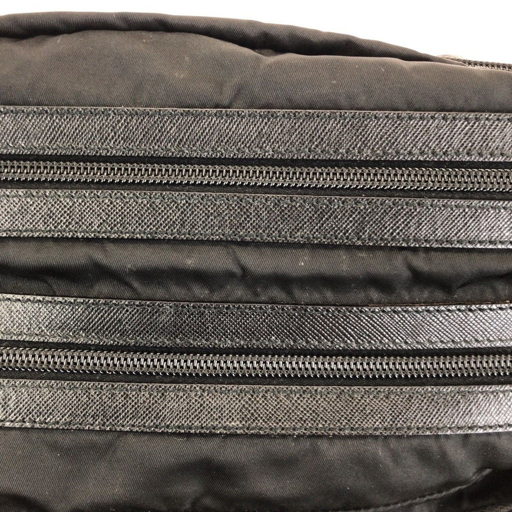 Prada Tessuto Saffiano Black Silver Nylon Leather Clutch — view 5