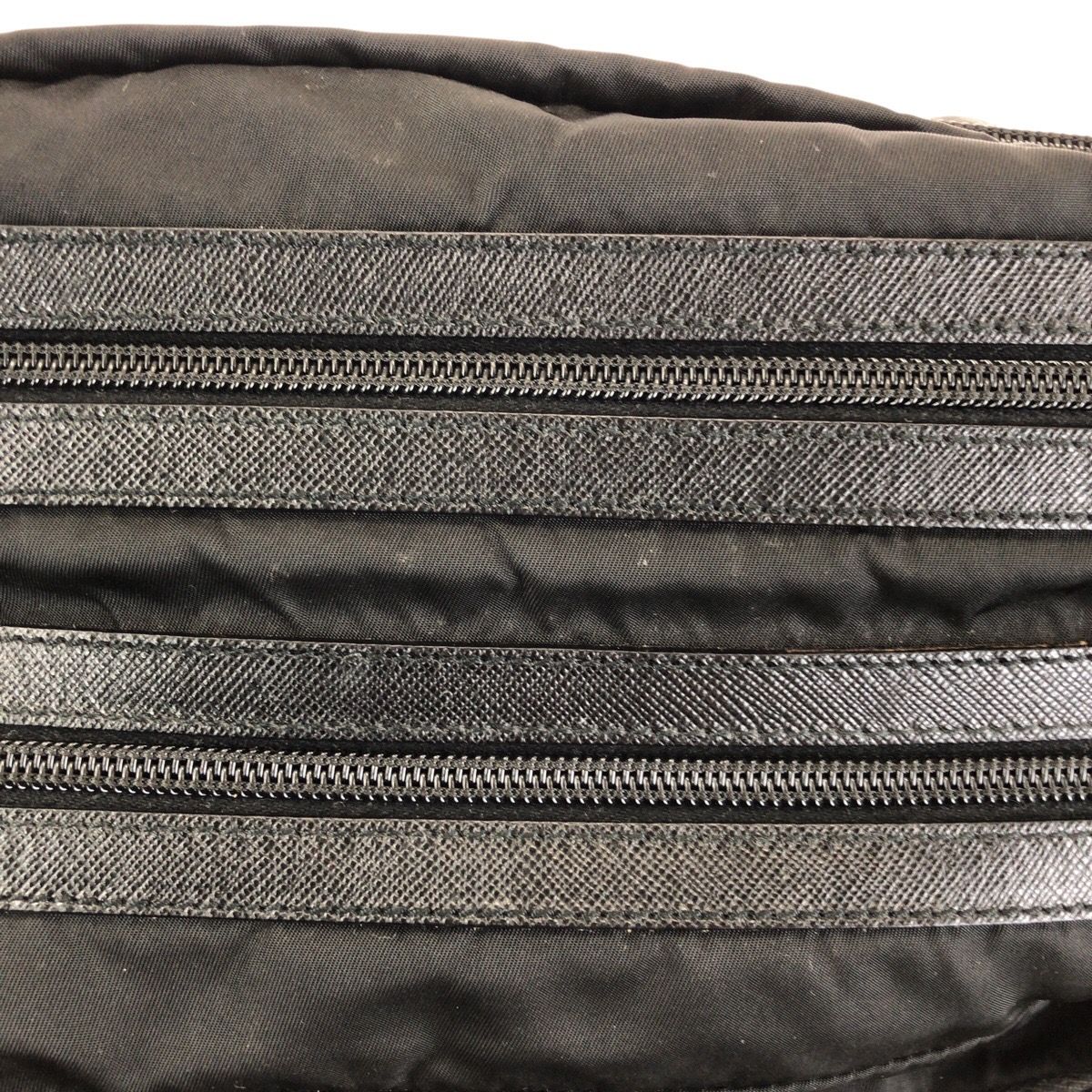 Prada Tessuto Saffiano Black Silver Nylon Leather Clutch — view 5