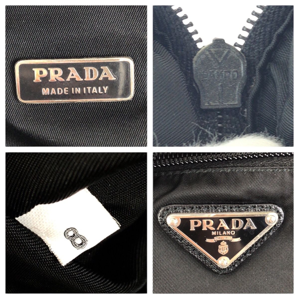 Prada Tessuto Saffiano Black Silver Nylon Leather Clutch — view 4
