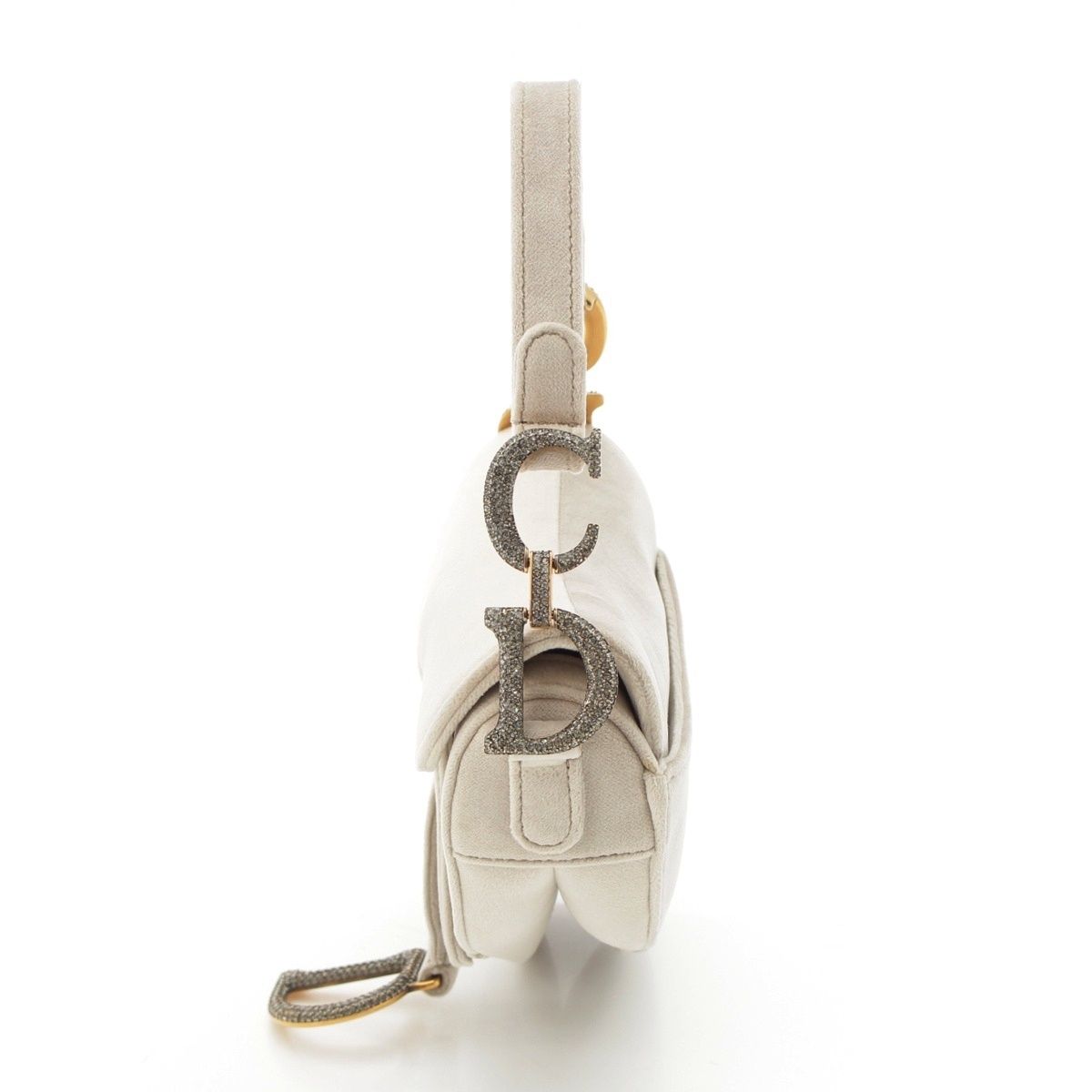 Dior Saddle Velour Rhinestone Shoulder Bag Gray — view 3