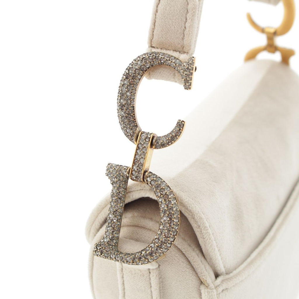 Dior Saddle Velour Rhinestone Shoulder Bag Gray — view 7