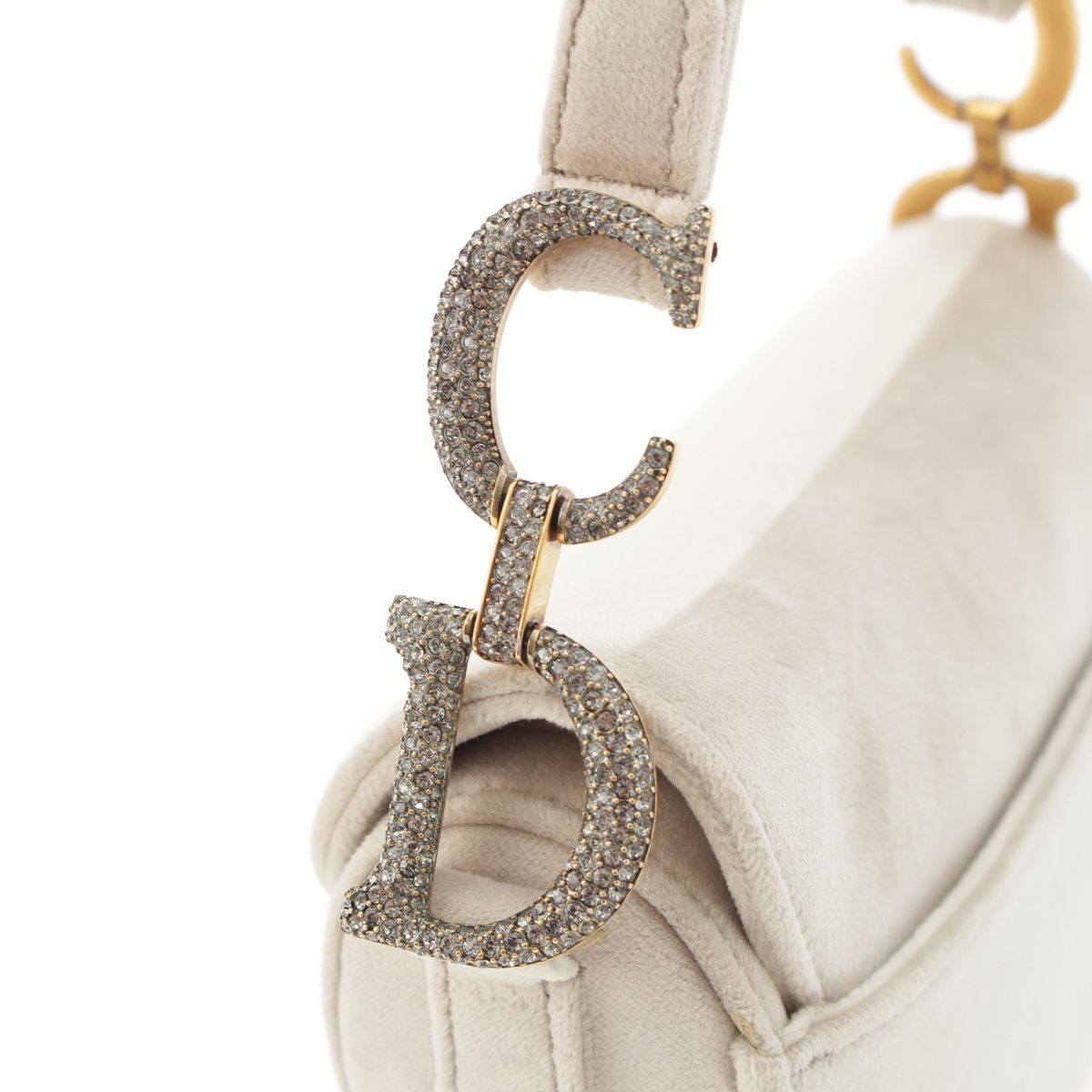 Dior Saddle Velour Rhinestone Shoulder Bag Gray — view 7