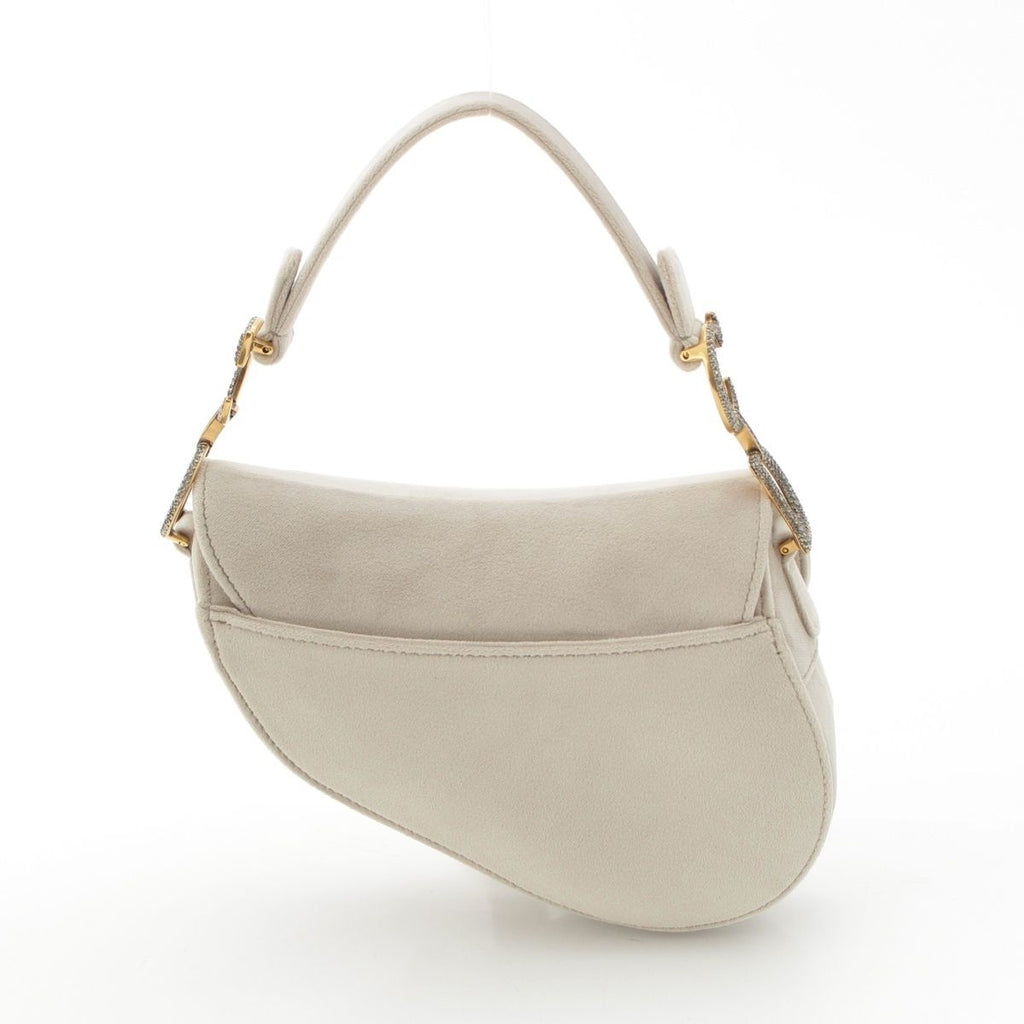 Dior Saddle Velour Rhinestone Shoulder Bag Gray — view 4
