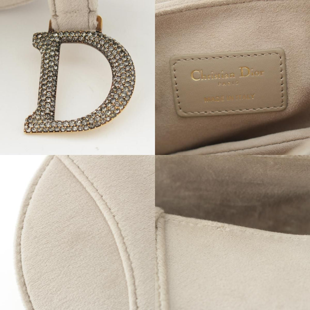 Dior Saddle Velour Rhinestone Shoulder Bag Gray — view 8