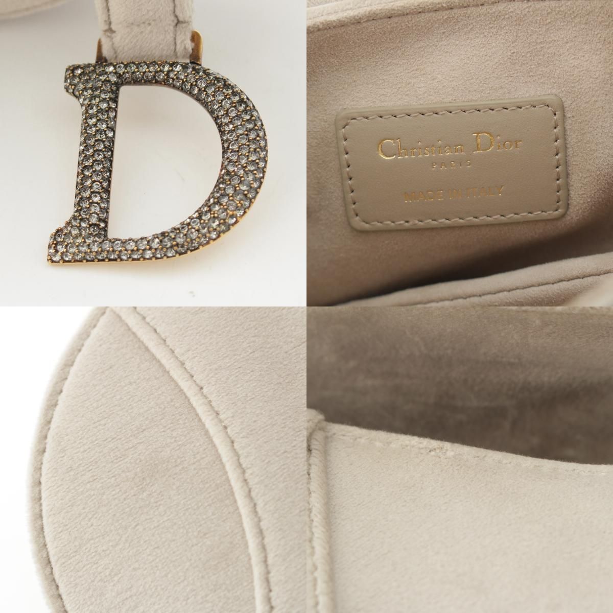 Dior Saddle Velour Rhinestone Shoulder Bag Gray — view 8