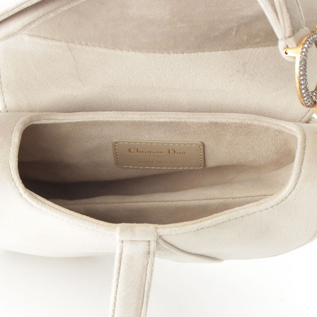 Dior Saddle Velour Rhinestone Shoulder Bag Gray — view 6