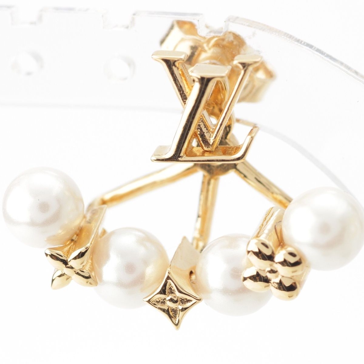 Louis Vuitton Mini Gram Pearl Earrings Gold — view 3