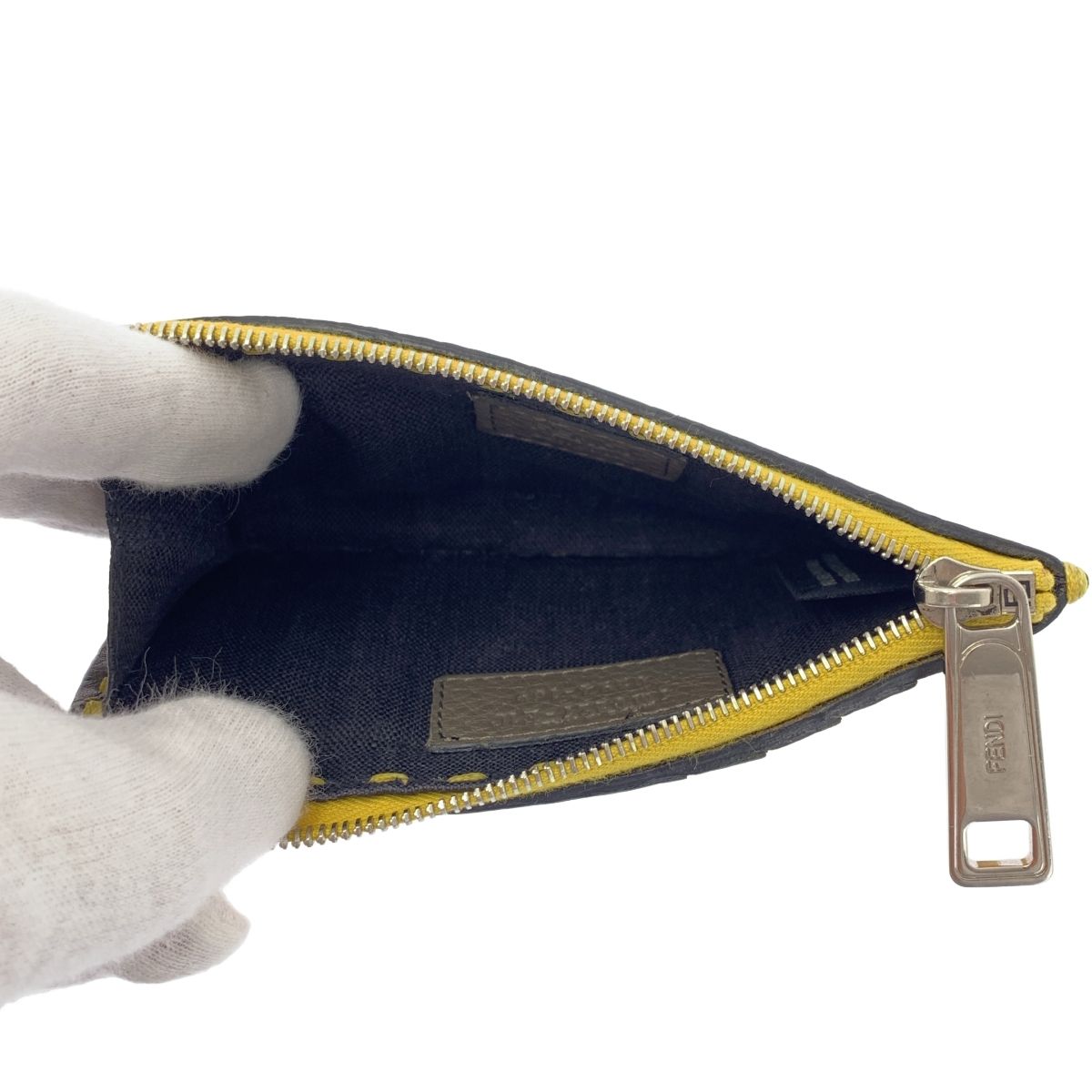 Fendi Leather Card Case Coin Yellow Black — view 3