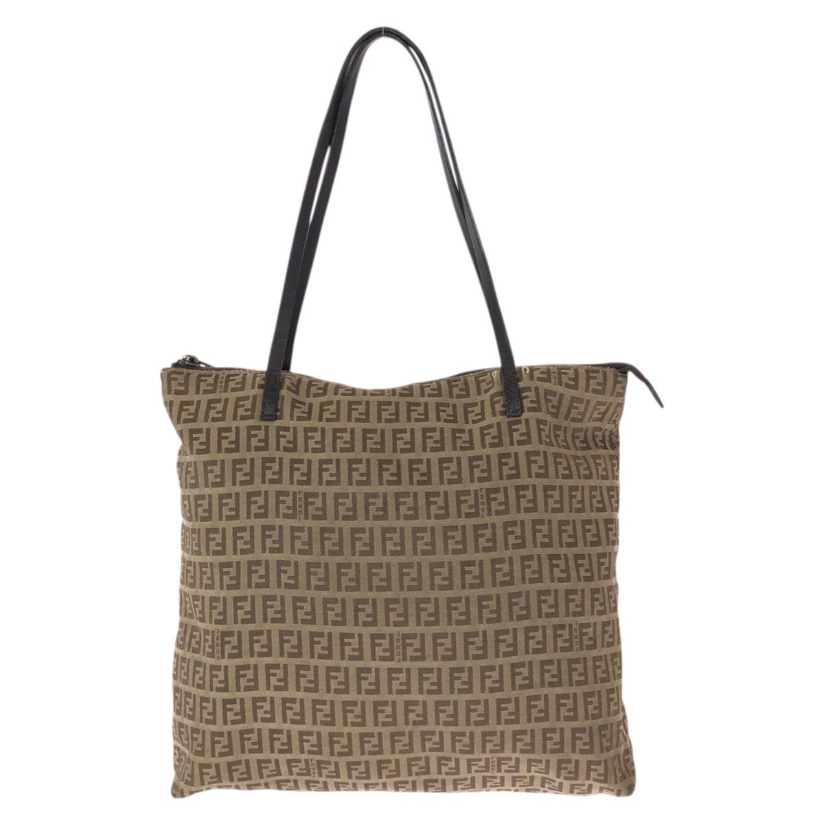 Fendi Zucca Brown Gunmetal Canvas Leather Tote Shoulder Bag — view 2