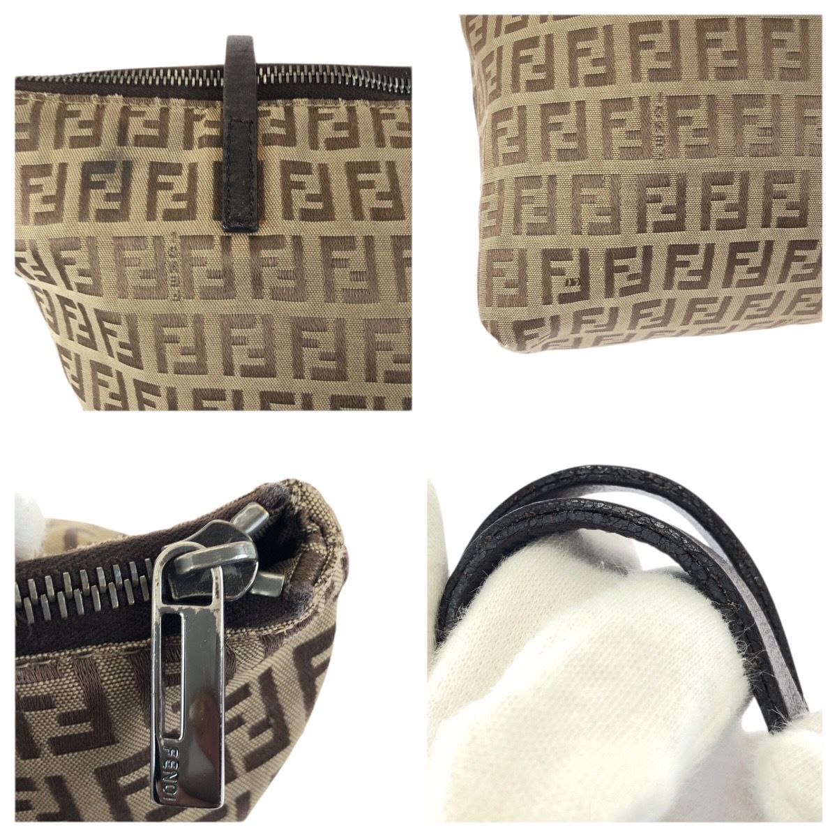 Fendi Zucca Brown Gunmetal Canvas Leather Tote Shoulder Bag — view 5