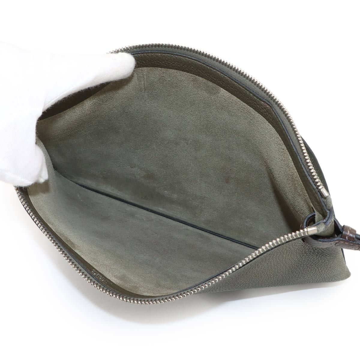 Hermes Cabas Vertiges 30 Clutch Togo Verde Gris Ebene — view 5