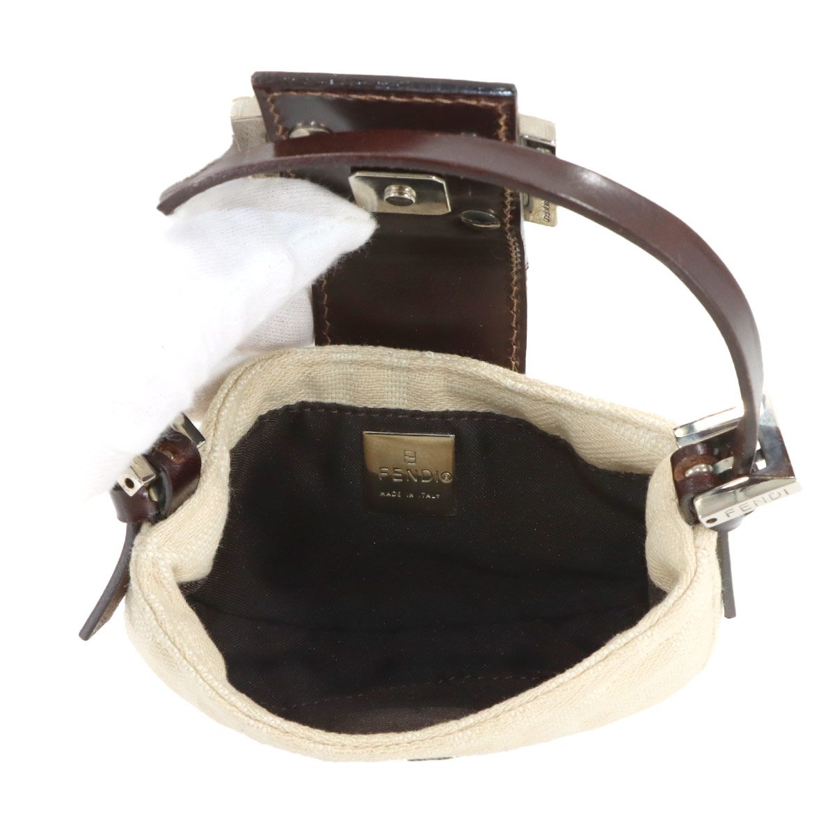 Fendi Zucca Mini Croissant Pouch Canvas Leather Beige Brown — view 7