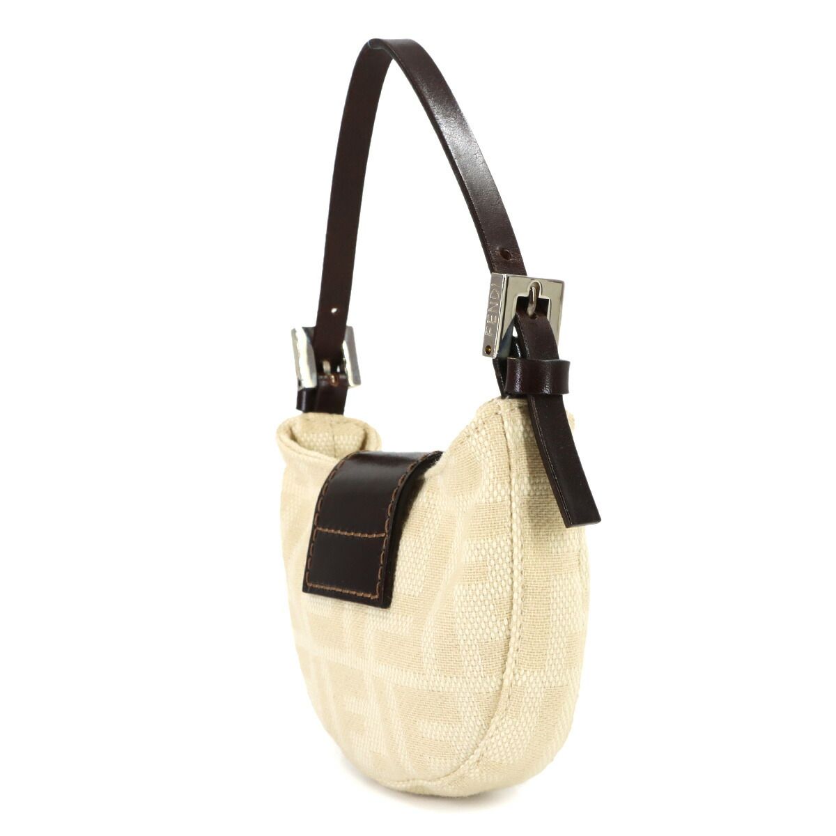 Fendi Zucca Mini Croissant Pouch Canvas Leather Beige Brown — view 4