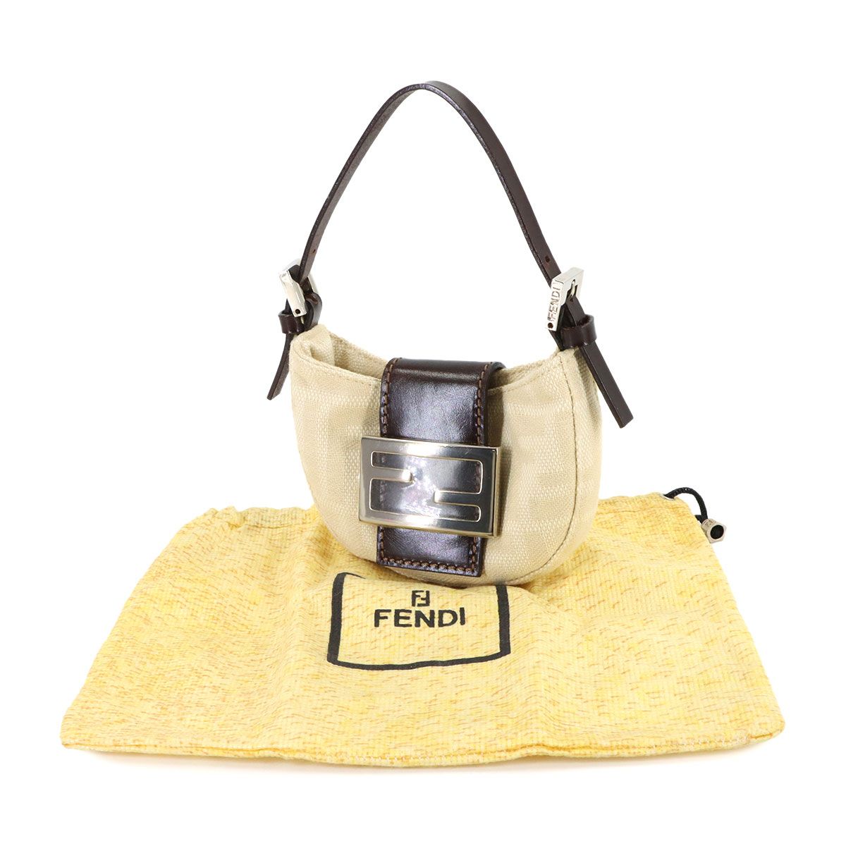 Fendi Zucca Mini Croissant Pouch Canvas Leather Beige Brown — view 2