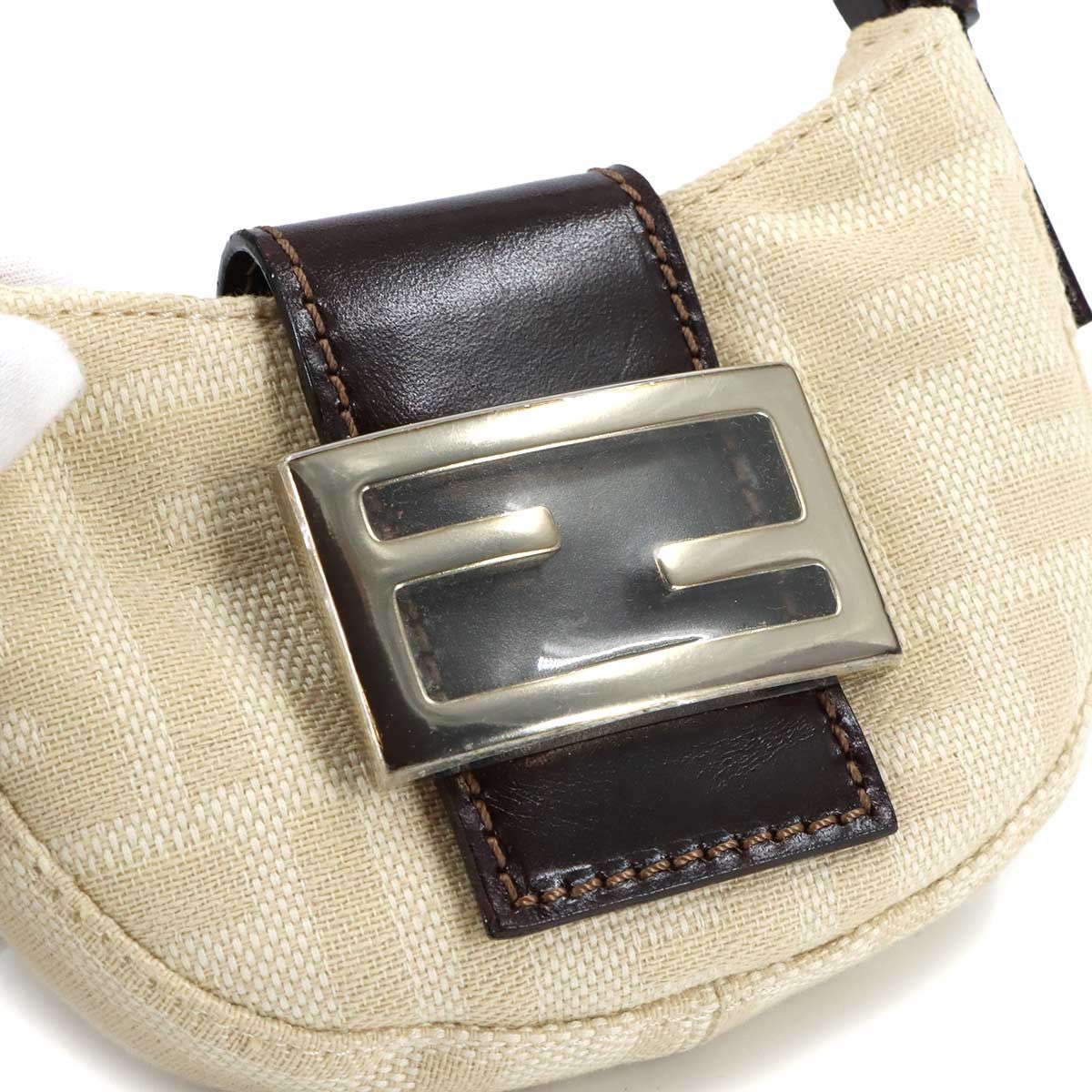 Fendi Zucca Mini Croissant Pouch Canvas Leather Beige Brown — view 9