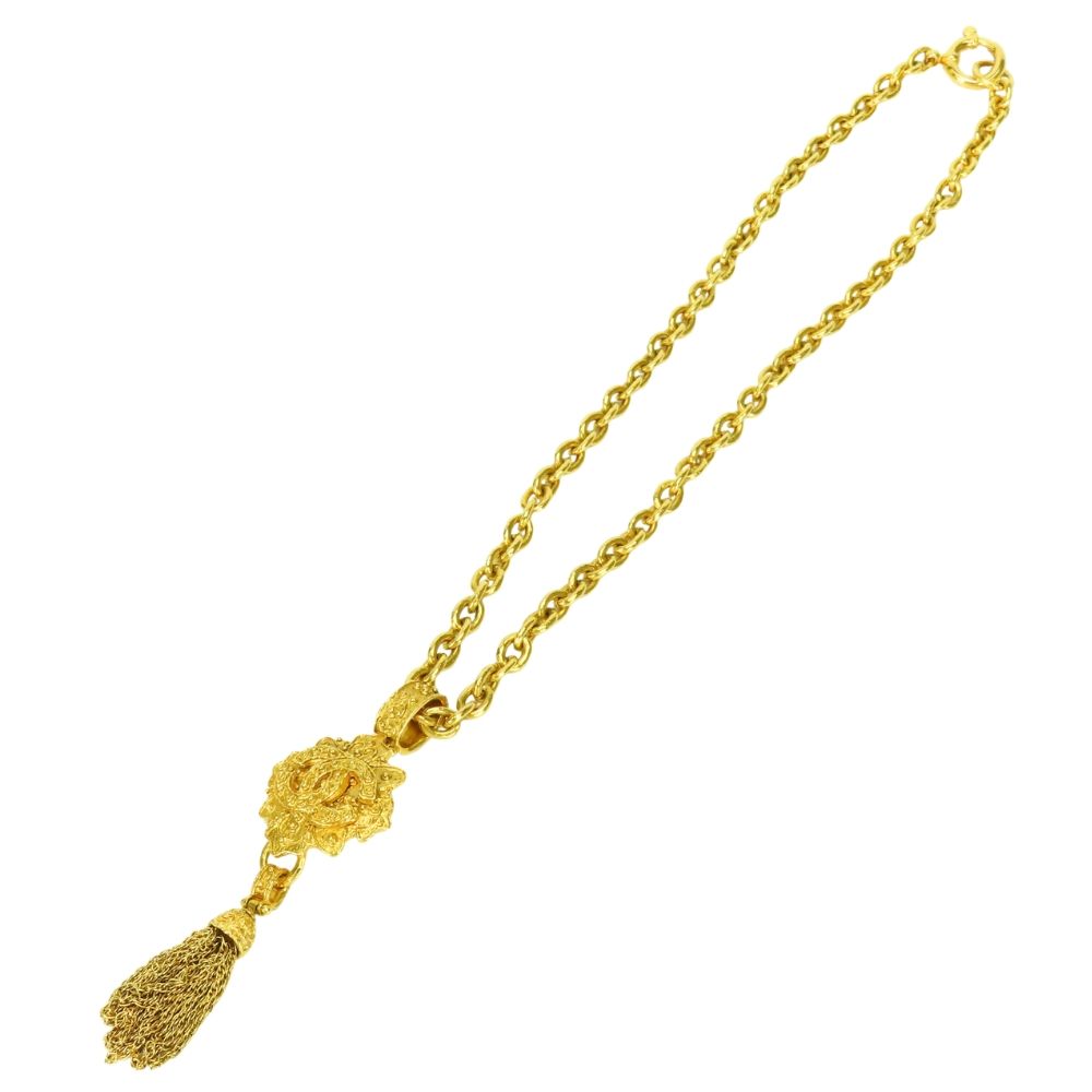Chanel Necklace CC Logo Fringe Metal Gold Plated Long — view 2