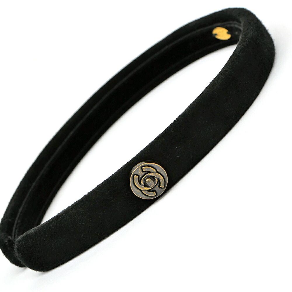 Chanel Headband CC Logo Velour Black BK Hair — view 3