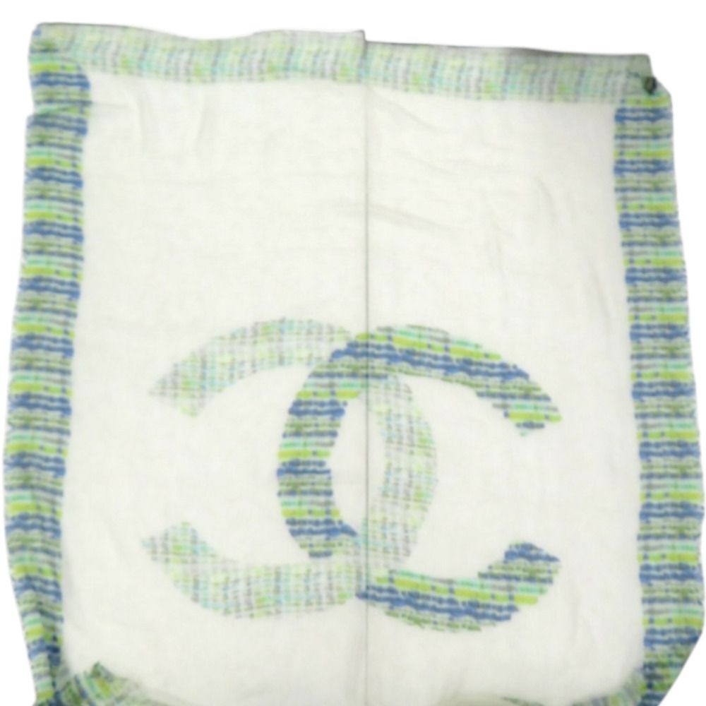 Chanel CC Logo Large Shawl Cashmere Silk Green Blue White — view 4