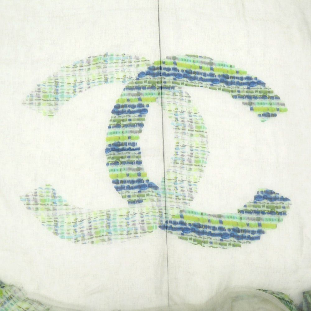 Chanel CC Logo Large Shawl Cashmere Silk Green Blue White — view 5