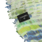 Chanel CC Logo Large Shawl Cashmere Silk Green Blue White — view 7