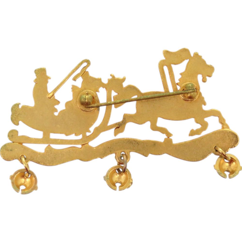 Hermes Christmas Reindeer Santa Cloisonne Metal Gold Brooch Red — view 2