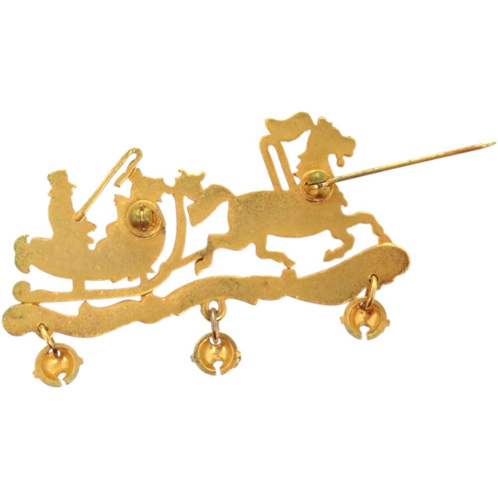 Hermes Christmas Reindeer Santa Cloisonne Metal Gold Brooch Red — view 3