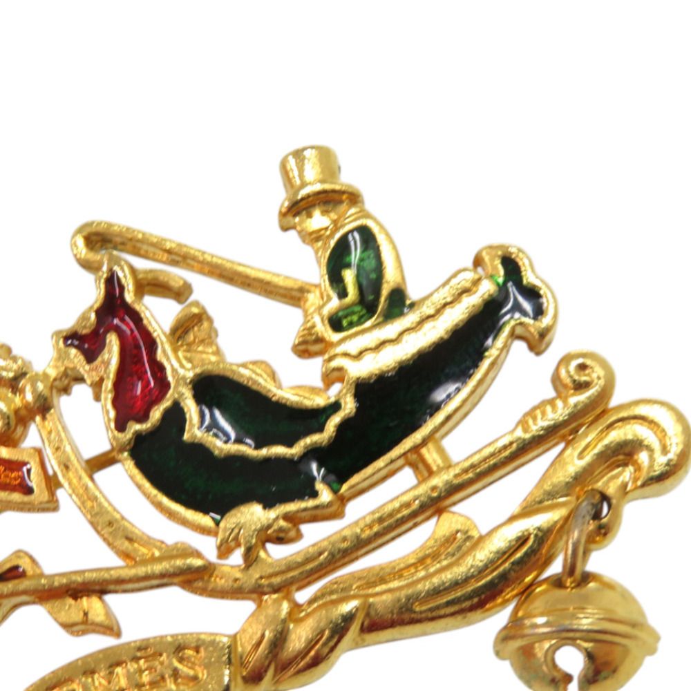 Hermes Christmas Reindeer Santa Cloisonne Metal Gold Brooch Red — view 5
