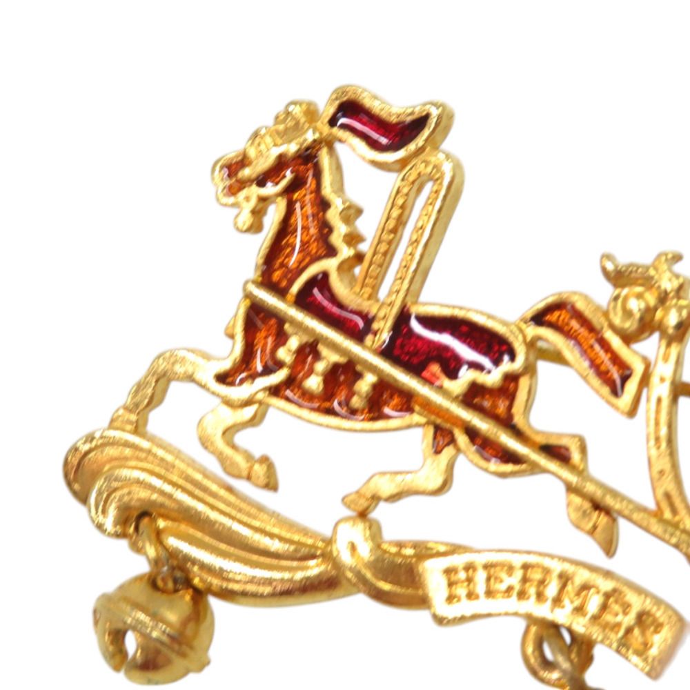 Hermes Christmas Reindeer Santa Cloisonne Metal Gold Brooch Red — view 6