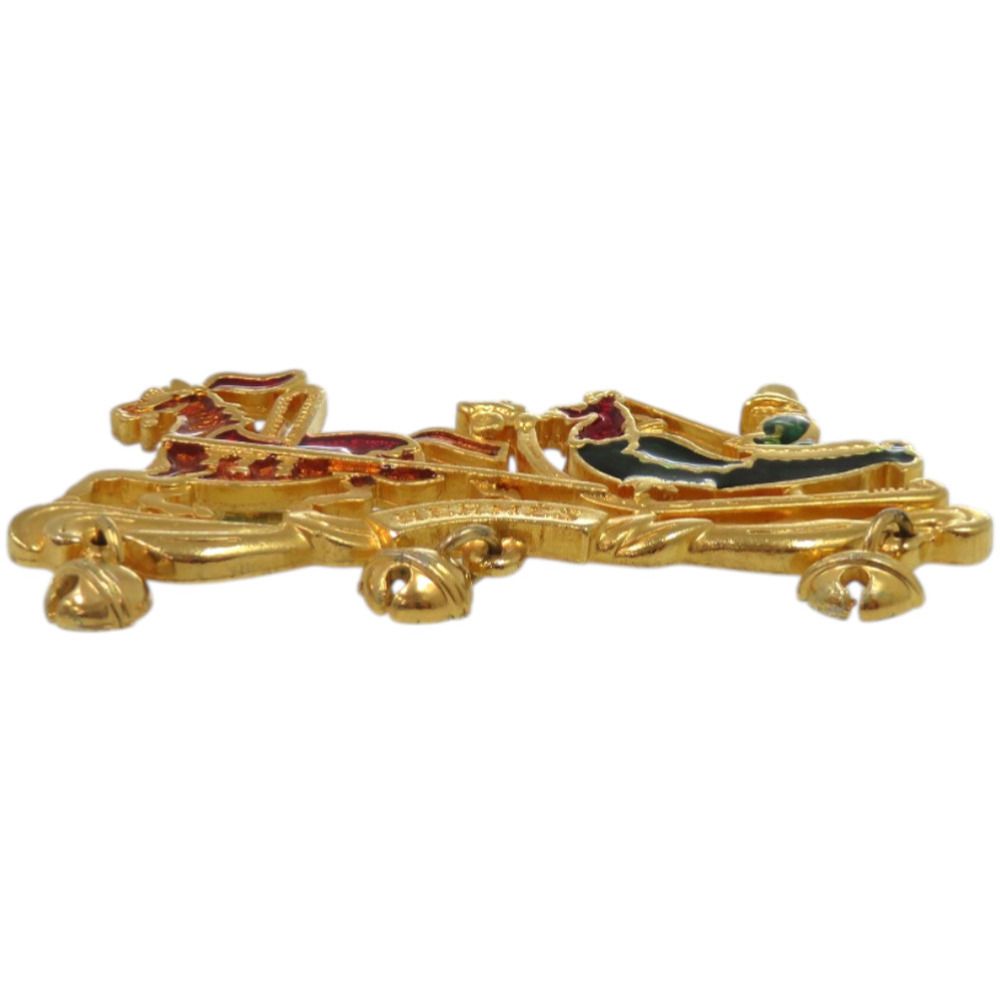 Hermes Christmas Reindeer Santa Cloisonne Metal Gold Brooch Red — view 4