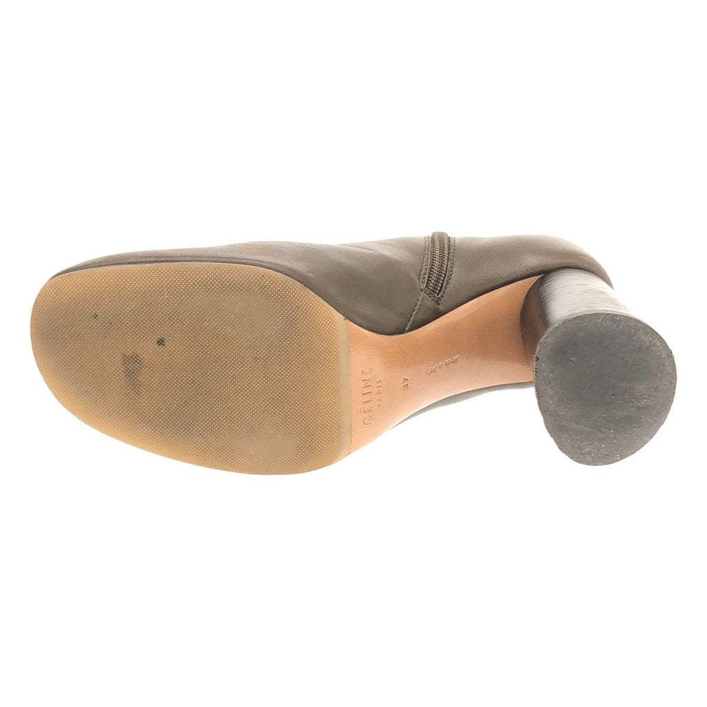 Celine by Phoebe Philo Chunky Heel Side Zip Leather Boots Khaki 37 — view 4