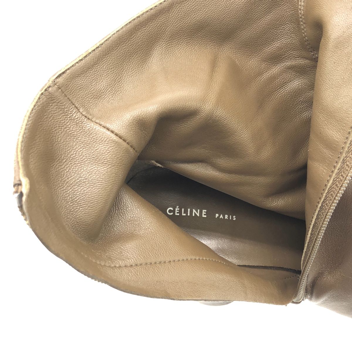 Celine by Phoebe Philo Chunky Heel Side Zip Leather Boots Khaki 37 — view 5