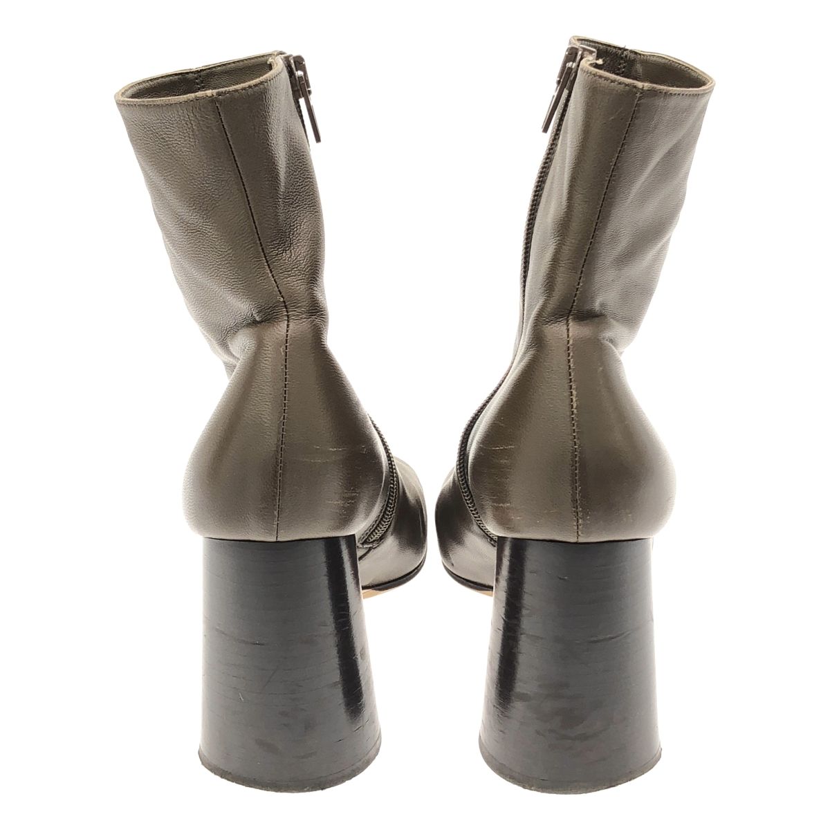Celine by Phoebe Philo Chunky Heel Side Zip Leather Boots Khaki 37 — view 3