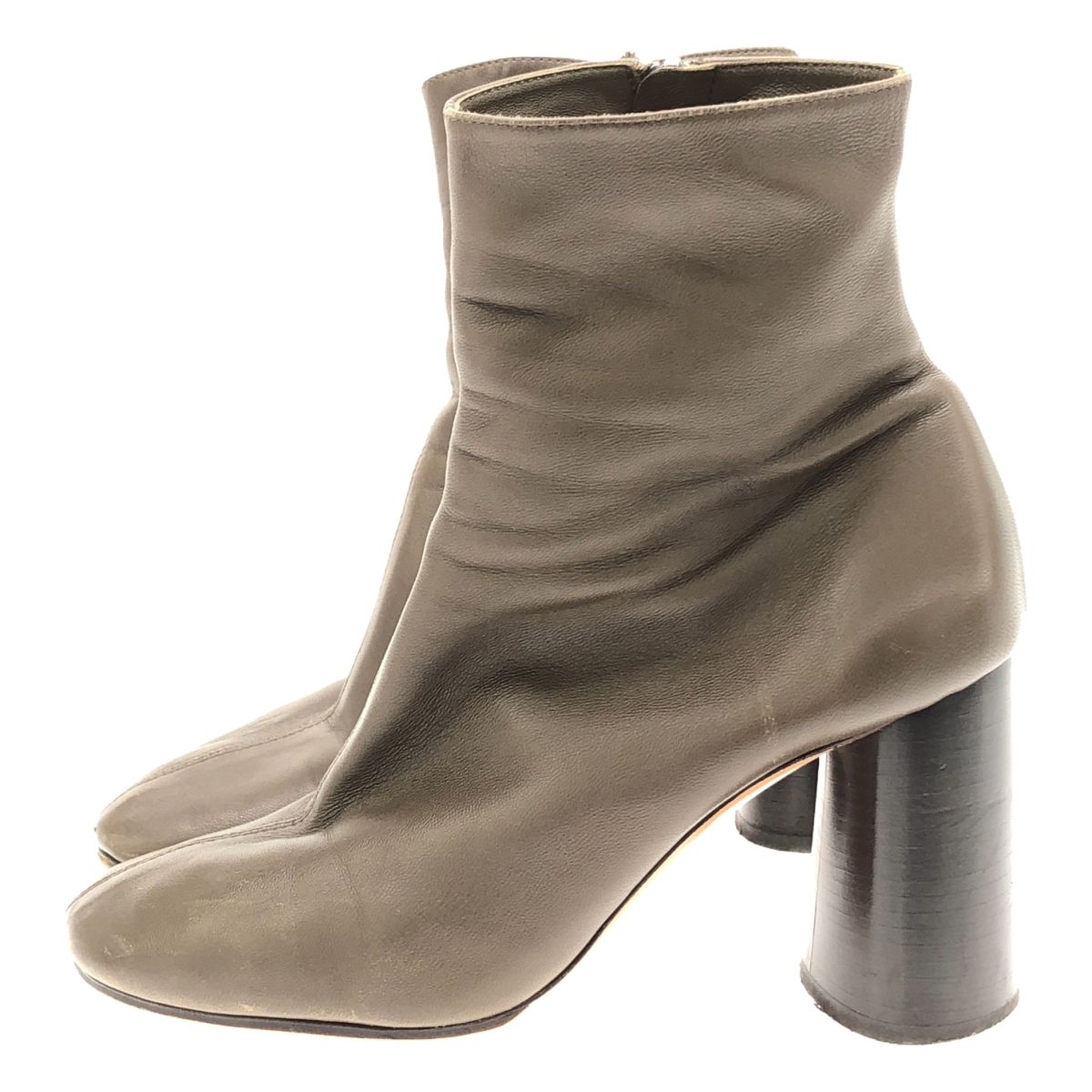 Celine by Phoebe Philo Chunky Heel Side Zip Leather Boots Khaki 37 — view 2