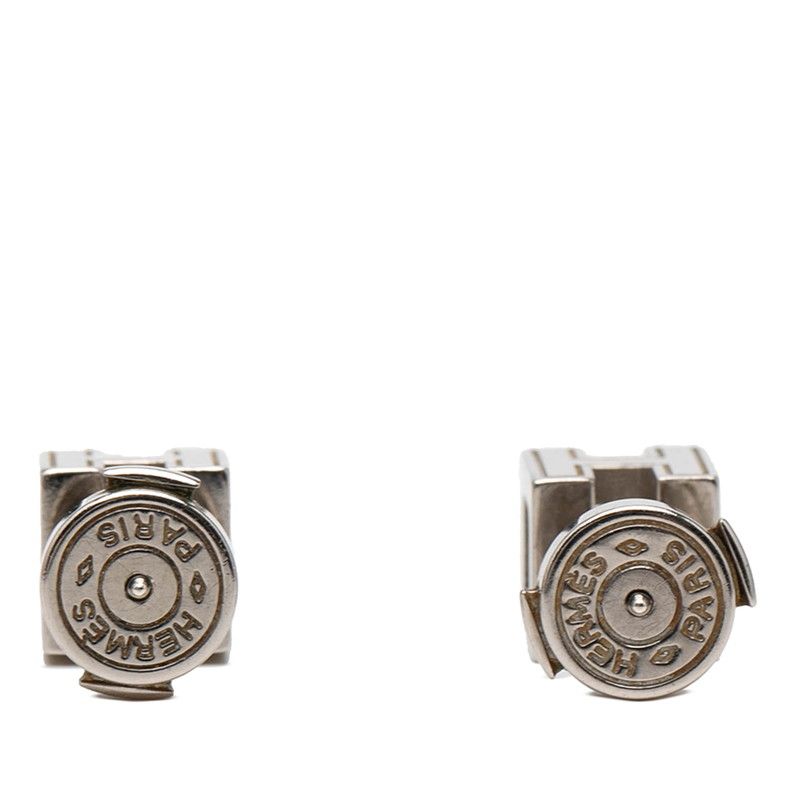 Hermes Cage de Ash Cube Stud Earrings Silver Ivory Metal — view 2