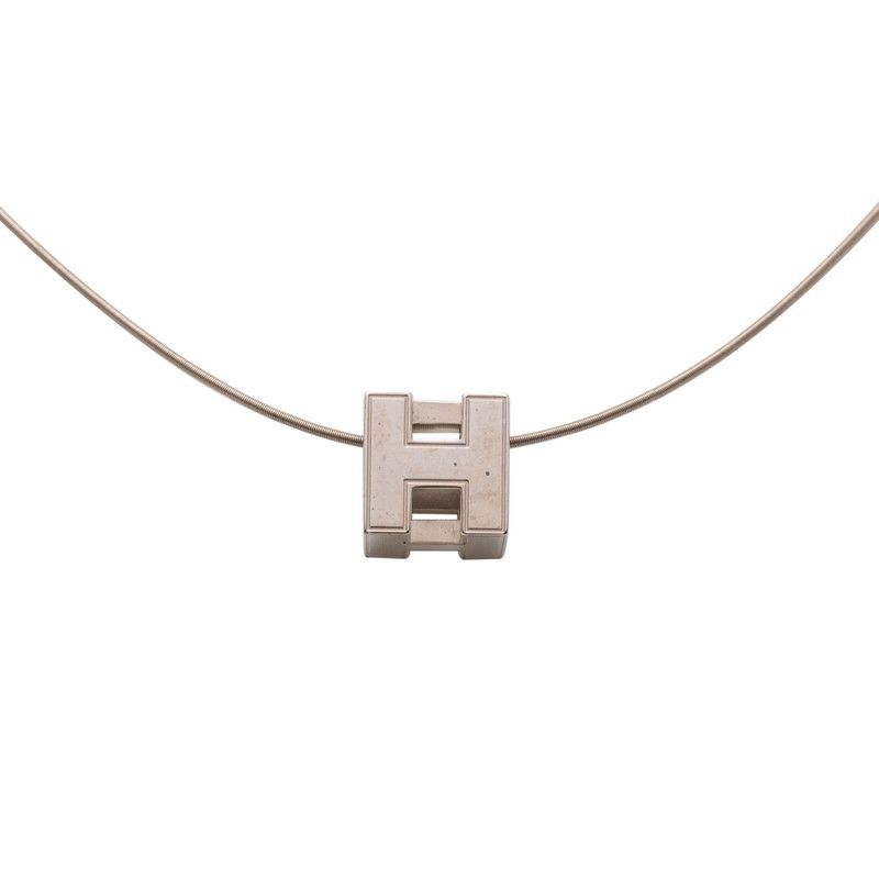 Hermes Cage de Ash Cube Silver Metal Necklace — view 2