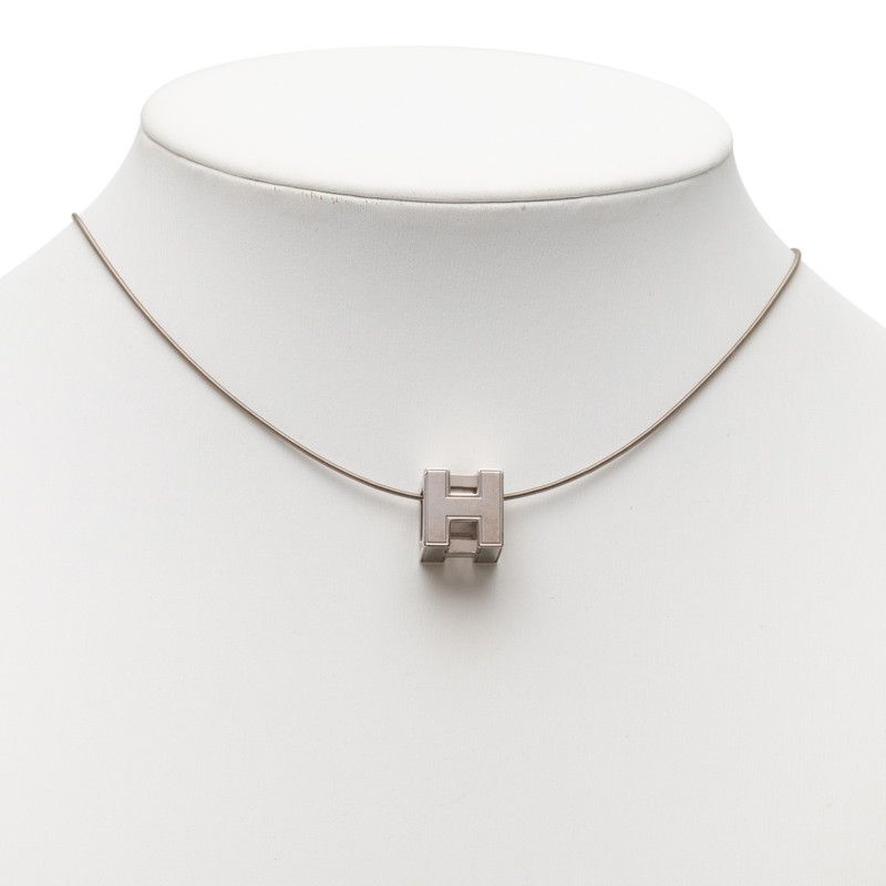 Hermes Cage de Ash Cube Silver Metal Necklace — view 5