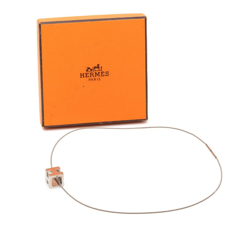 Hermes Cage de Ash Cube Silver Metal Necklace — view 6