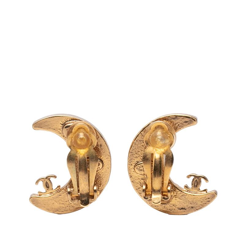 Chanel CC Logo Crescent Moon Rhinestone Gold Plated Ring — view 2