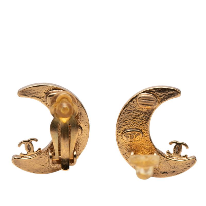 Chanel CC Logo Crescent Moon Rhinestone Gold Plated Ring — view 4