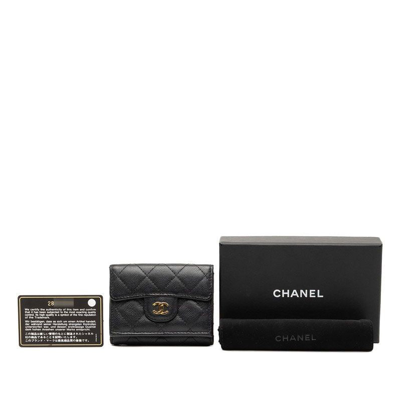 Chanel CC Logo Quilted Black Caviar Leather — view 8
