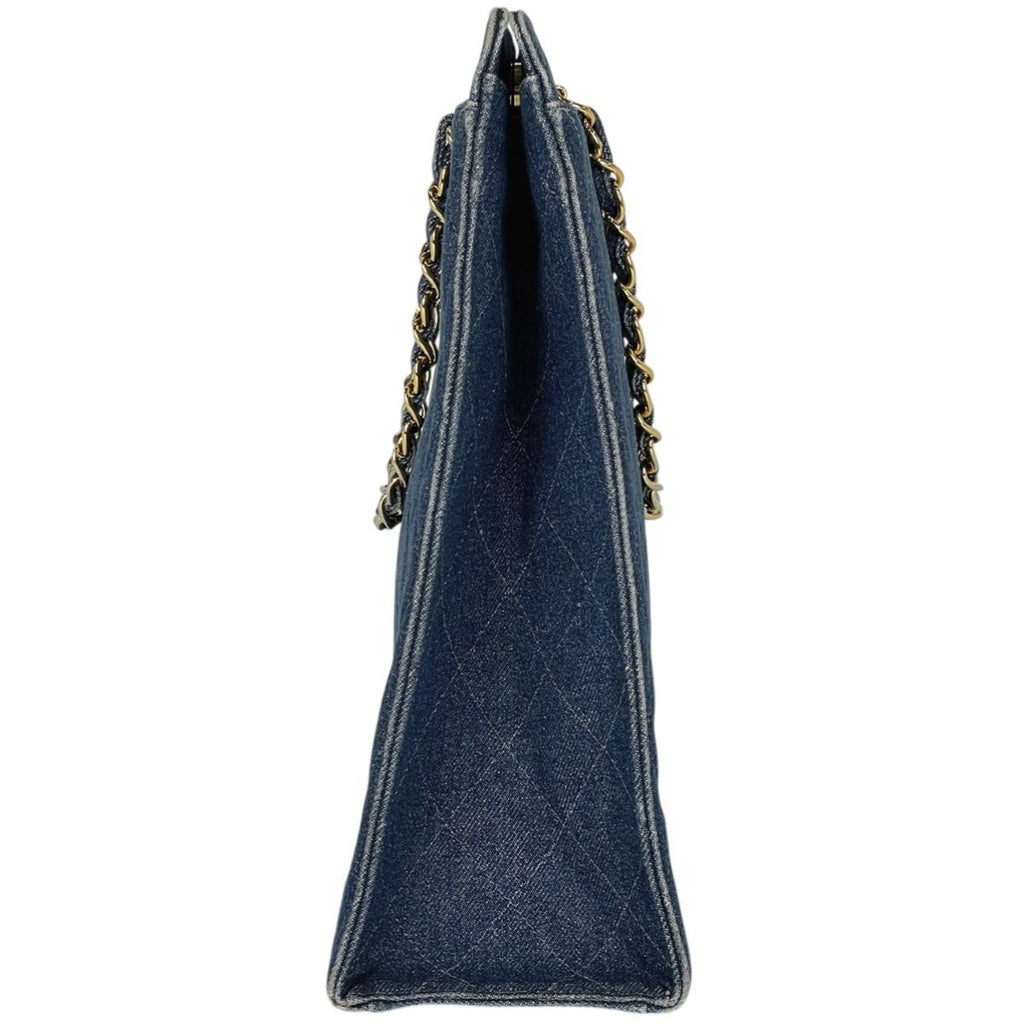 Chanel CC Logo Chain Tote Quilted Denim Blue — view 2