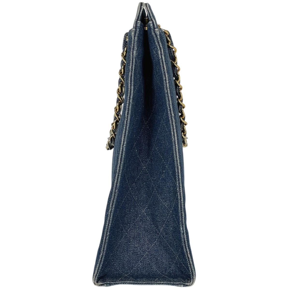 Chanel CC Logo Chain Tote Quilted Denim Blue — view 2