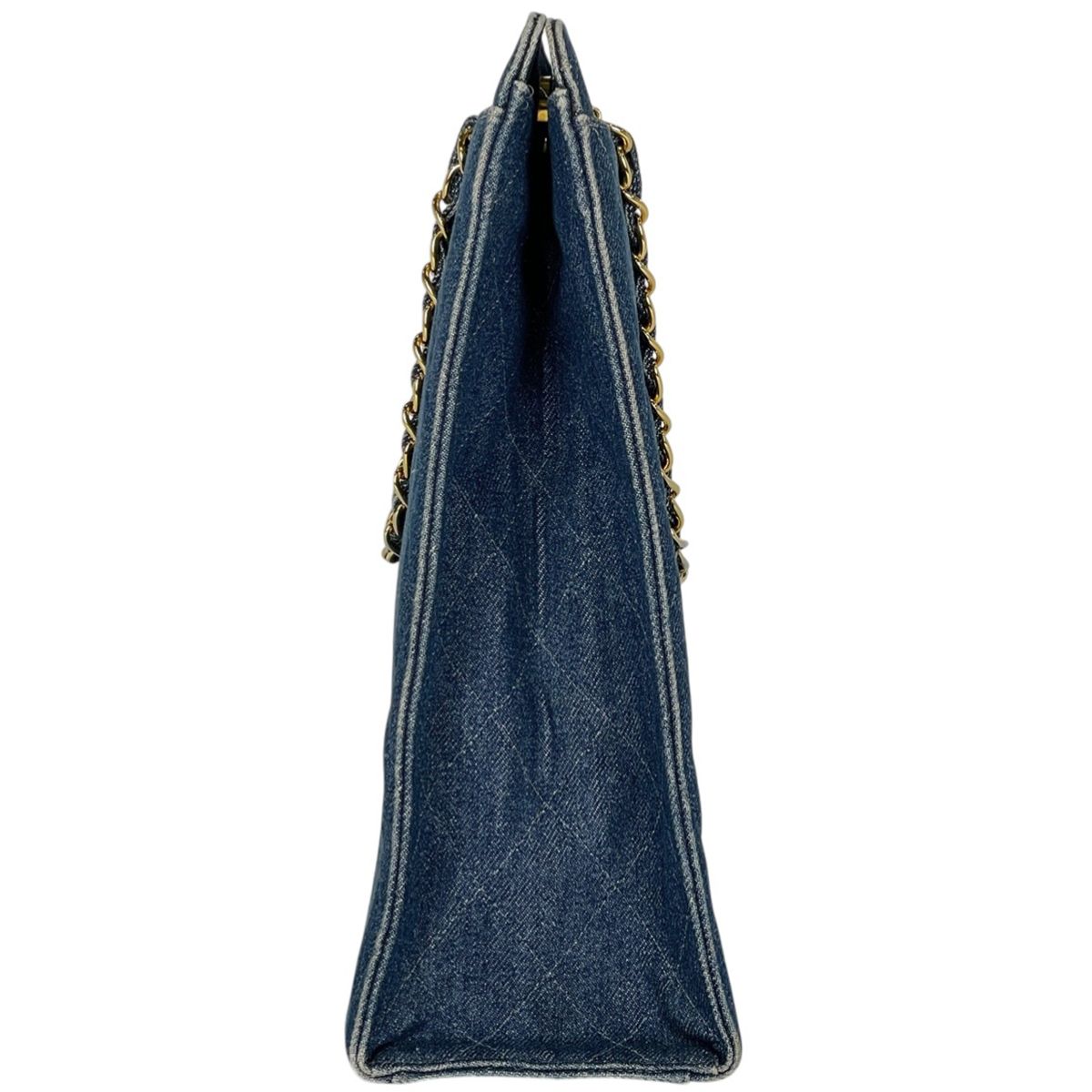Chanel CC Logo Chain Tote Quilted Denim Blue — view 4