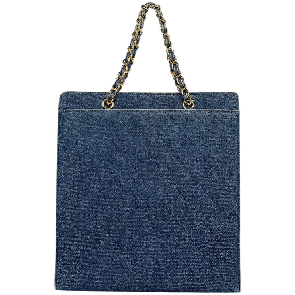 Chanel CC Logo Chain Tote Quilted Denim Blue — view 3